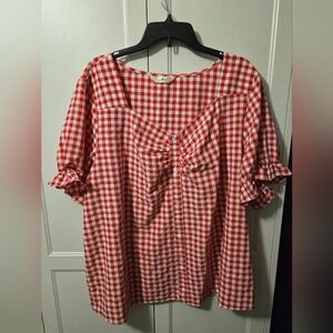Agnes Orinda Red Gingham Women's Top Size 3X